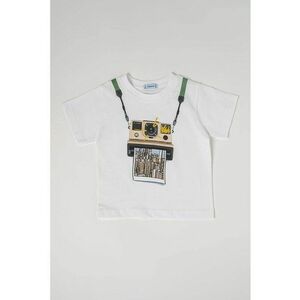 Tricou de bumbac cu decolteu la baza gatului si imprimeu grafic imagine