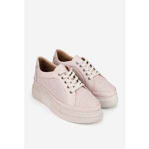 Pantofi dama roz pudra din piele perforata imagine