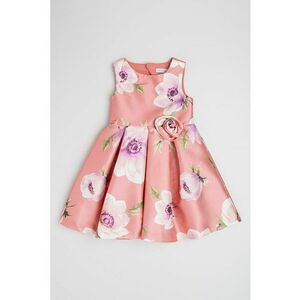 Rochie satinata cu model floral si aplicati in forma de floare imagine