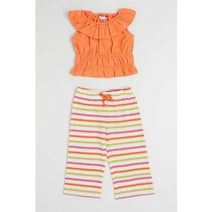 Set de top cu volane si pantaloni drepti cu model imagine