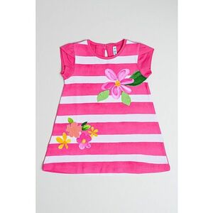 Rochie scurta cu croiala in A - imprimeu in dungi si model floral imagine