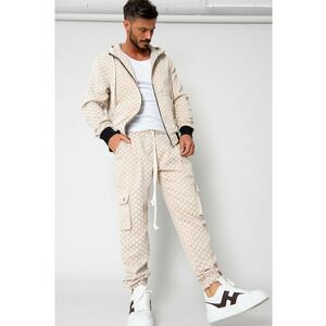Set Hanorac cu fermoar si Pantalon lung cargo Cream 15352 imagine