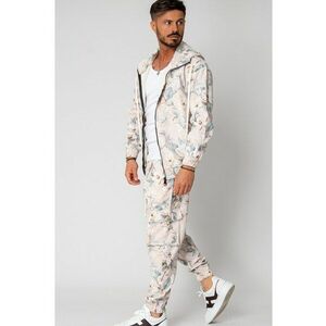 Set Hanorac cu fermoar si Pantalon lung cargo din reiat flower Cream 15444 imagine