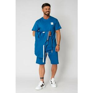 Set 3 Piese Hanorac fara maneci cu fermoar - Tricou si pantalon scurt Peackok Blue 15585 imagine