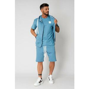 Set 3 Piese Hanorac fara maneci cu fermoar - Tricou si pantalon scurt Storm Blue 15581 imagine