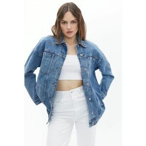 Jacheta din denim cu buzunare pe piept imagine