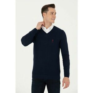 Pulover slim fit cu decolteu in V imagine