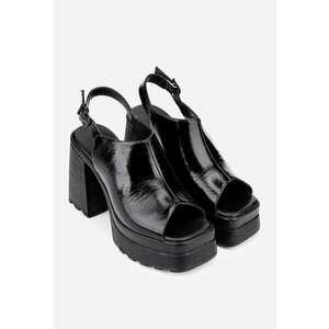 Sandale dama din piele lacuita neagra cu platforma imagine
