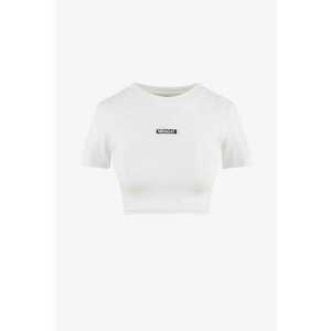 Tricou crop cu logo din amestec de bumbac organic Signature - Alb imagine