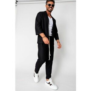 Set Tulum Jacheta tip kimono si pantalon lung Black 15662 imagine