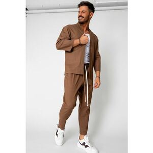 Set Tulum Jacheta tip kimono si pantalon lung Brown 15650 imagine