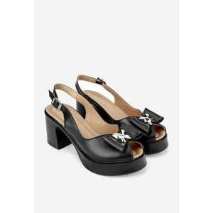 Sandale dama negre din piele cu platforma si toc gros imagine