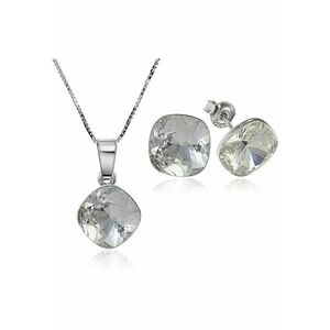 Set Argint 925 placat cu rodiu cu cristale Swarovski® Princess Square 10mm Crystal Clear Surub + Lant imagine