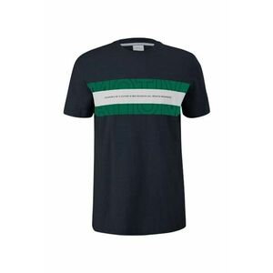 Tricou barbati big size decolteu la baza gatului si imprimeu cu logo bleumarin imagine