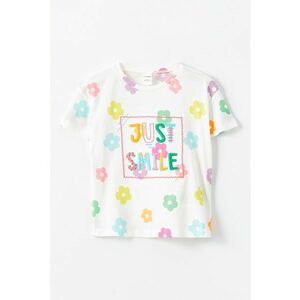 Tricou cu model floral si imprimeu text imagine