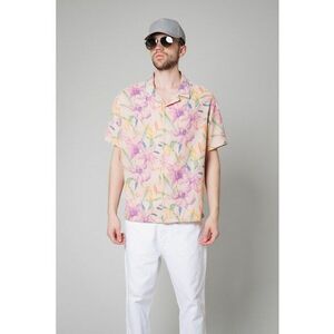 Camasa de bumbac cu model floral si maneci scurte imagine