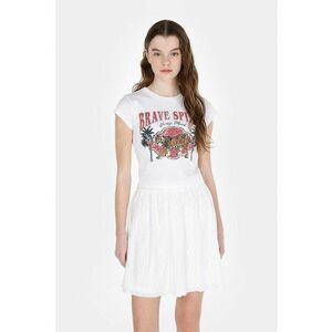Tricou cu decolteu la baza gatului si imprimeu grafic imagine