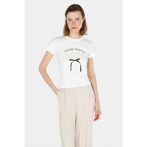Tricou cu decolteu la baza gatului si imprimeu grafic imagine