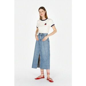 Fusta din denim cu talie inalta si slit frontal imagine