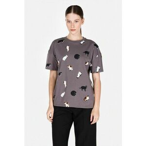 Tricou din bumbac cu imprimeu cu pisica imagine