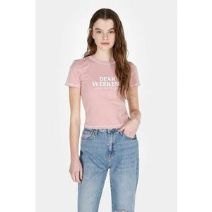 Tricou cu decolteu la baza gatului si imprimeu text imagine
