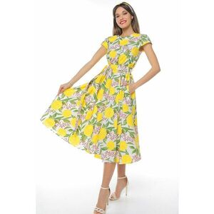 Rochie midi cu croiala evazata si maneci scurte imagine