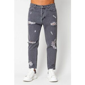 Blugi lungi din denim Regular Ripped Grey Anthracite 16001 imagine