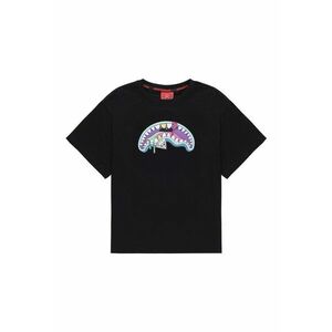 Tricou cu imprimeu grafic si decolteu la baza gatului imagine