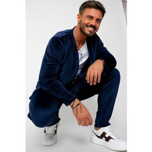 Set Jacheta tip kimono si pantalon lung din catifea Navy 15737 imagine