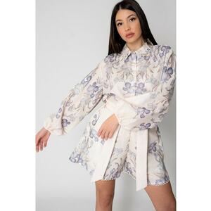 Set Camasa maneca lunga si pantalon scurt Flower Off White/Blue 15542 imagine