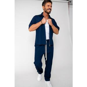 Set Jacheta maneca scurta cu fermoar si pantalon lung Navy 16192 imagine