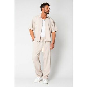 Set Jacheta maneca scurta cu fermoar si pantalon lung Beige 16196 imagine