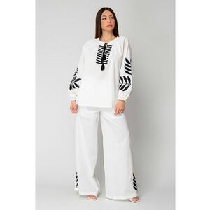 Set Bluza tip ie si Pantalon lung Off White/Black 16168 imagine