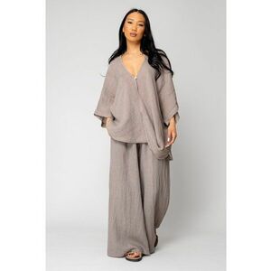 Set Bluza asimetrica si Pantalon lung din 100% Taupe 16147 imagine