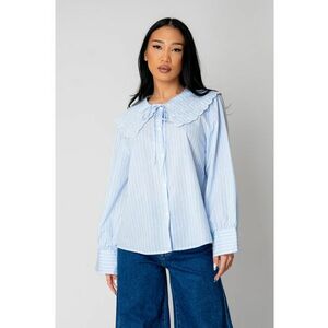 Camasa cu maneca lunga si guler brodat Blue/White 15509 imagine