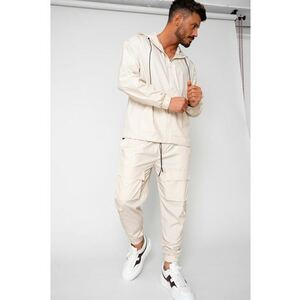 Set Windbreaker Jacheta cu fermoar si pantalon lung din fas Cream 15677 imagine