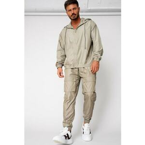 Set Windbreaker Jacheta cu fermoar si pantalon lung din fas Dark Olive 15681 imagine