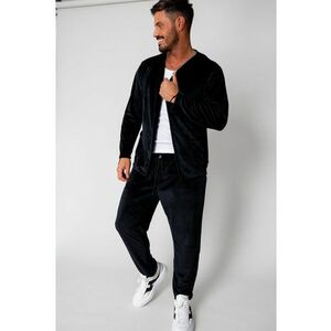 Set Jacheta tip kimono si pantalon lung din catifea Black 15732 imagine