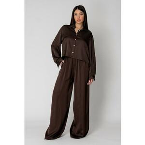 Set Shells II Camasa si pantalon lung din mix matase Brown 15507 imagine