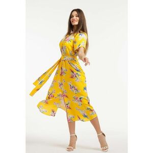 Rochie midi cu croiala evazata si cordon in talie imagine