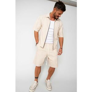 Set Jacheta maneca scurta cu fermoar si pantalon scurt Beige 16565 imagine