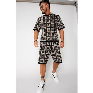 Set tricou si pantalon scurt tricotat Black/Brown 16573 imagine