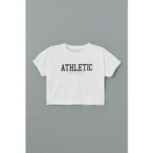 Tricou crop cu imprimeu text imagine