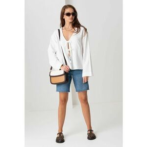 Bluza din bumbac organic cu decolteu in V si detaliu cu funda imagine