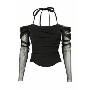 Corset din lana cu drapaj si maneci lungi din tulle de matase Stark imagine