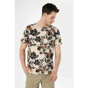 Tricou cu decolteu la baza gatului si model tropical si floral imagine
