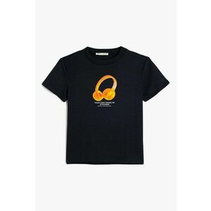 Tricou cu decolteu la baza gatului si imprimeu grafic imagine