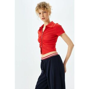 Tricou crop cu fermoar si decolteu in V imagine