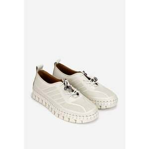 Pantofi dama bej din piele naturala cu siret elastic imagine