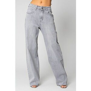 Blugi largi cu strasuri din denim Grey 15771 imagine